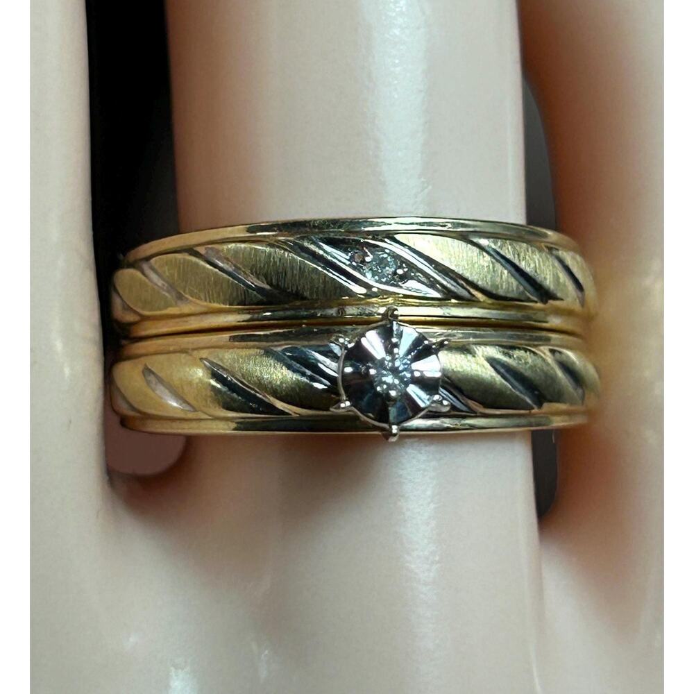 Vintage 10K Solid Yellow Gold diamond engagement wedding Ring Set Size 7.8,